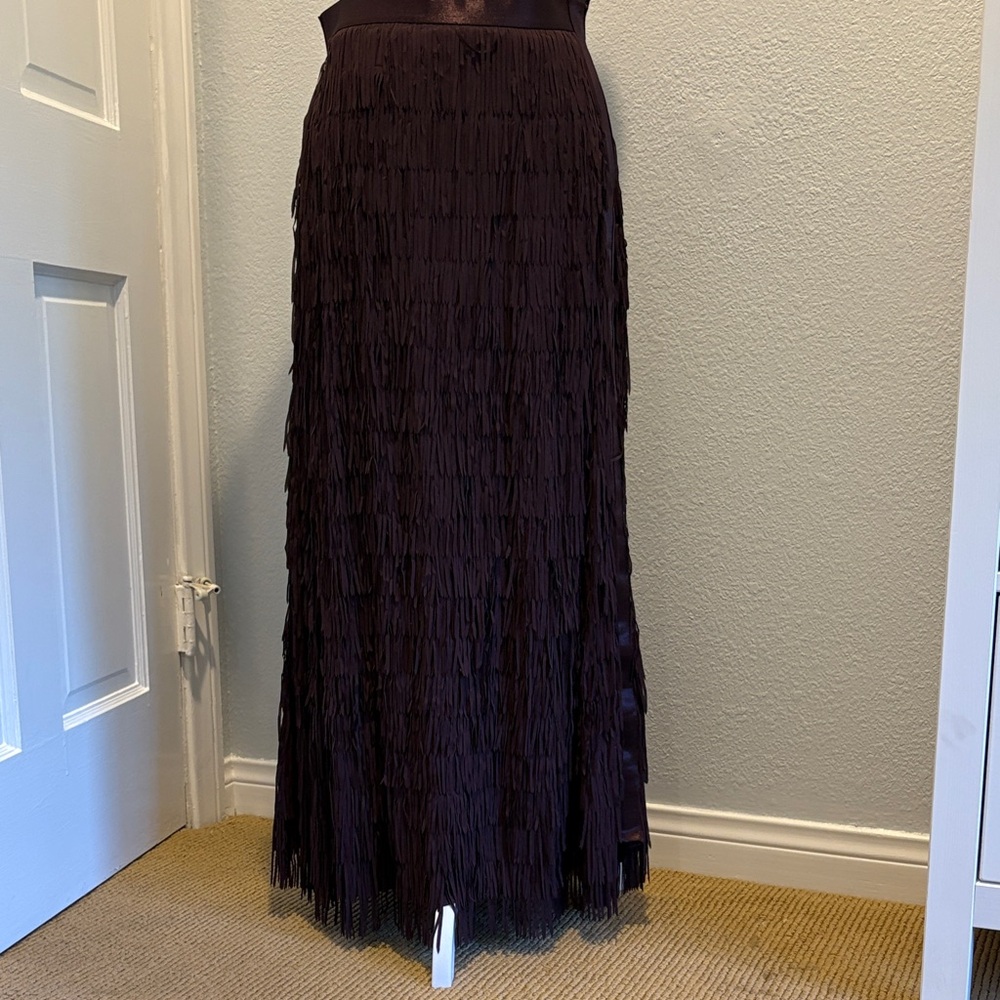 FLANNEL Plum Sueded Fringe Maxi Skirt, Size 1 (small) New w/o tags